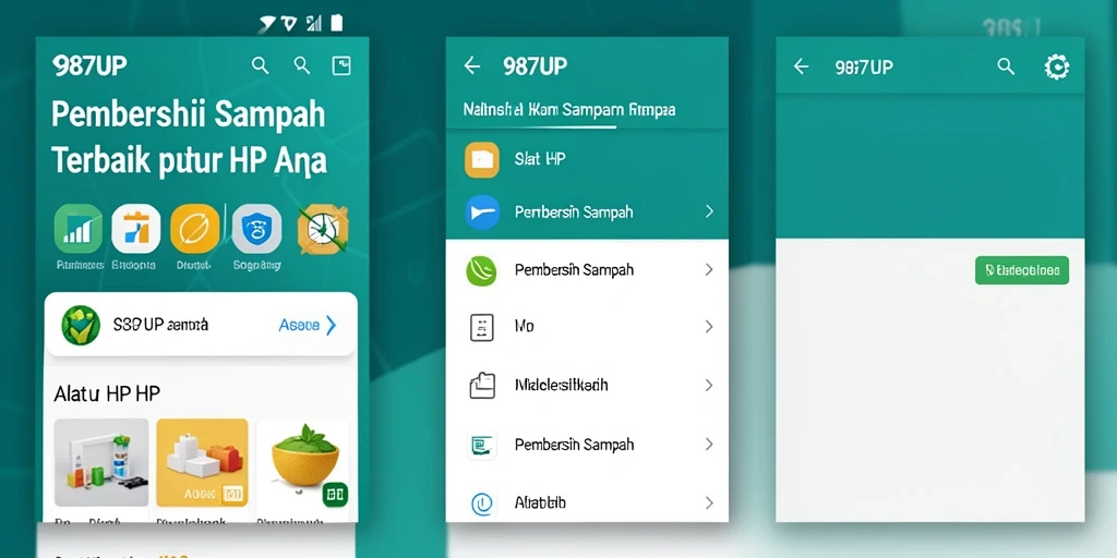 Tampilan antarmuka aplikasi Pembersih Sampah 987UP yang sederhana dan efisien.