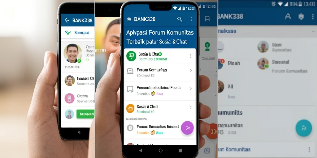 Antarmuka aplikasi BANK338 menampilkan forum diskusi interaktif.