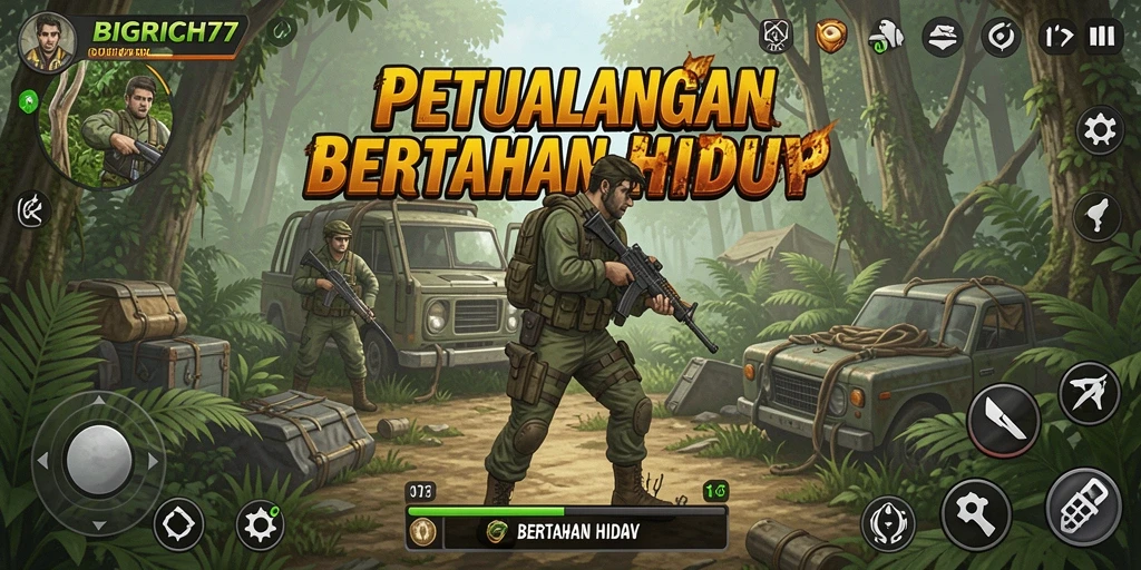 Tampilan antarmuka permainan Bertahan Hidup yang memukau.