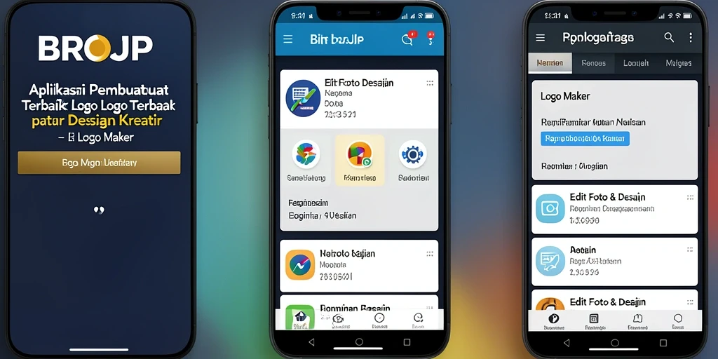 Screenshot aplikasi <strong>BROJP</strong> menampilkan antarmuka pengguna yang intuitif untuk membuat logo.