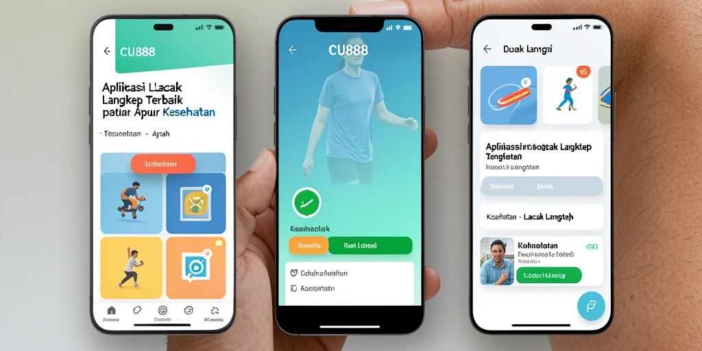 Antarmuka aplikasi CU888 menampilkan statistik langkah dan kemajuan harian.