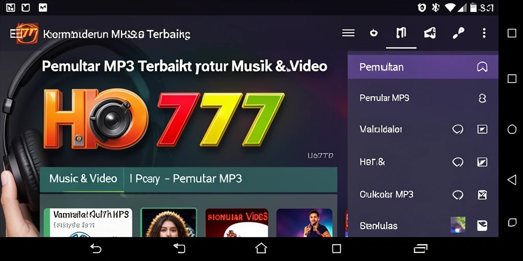 Screenshot antarmuka aplikasi HO777 sebagai Pemutar MP3.