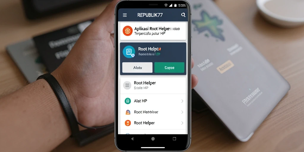 Antarmuka aplikasi ROOT Helper REPUBLIK77 yang mudah digunakan.