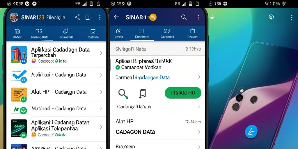 Antarmuka pengguna aplikasi SINAR123 untuk pencadangan data